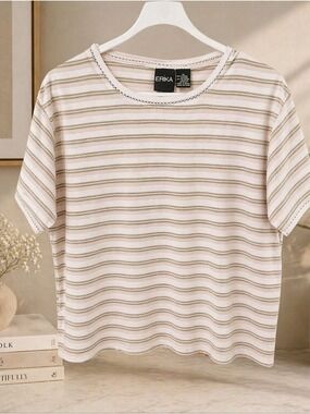 Erika Green White Striped Tee Medium